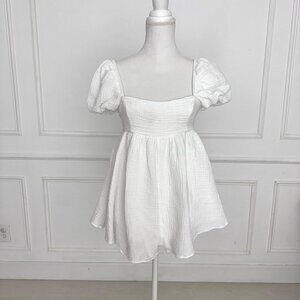 Princess Polly "Lorna" White Puff Sleeve Square Neck Babydoll Mini Romper Size 4